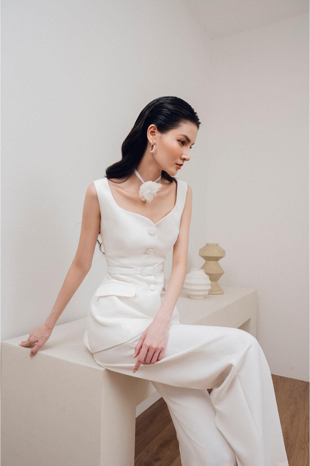 Nomi Peplum Strappy Cotton Velvet Top MEAN BLVD