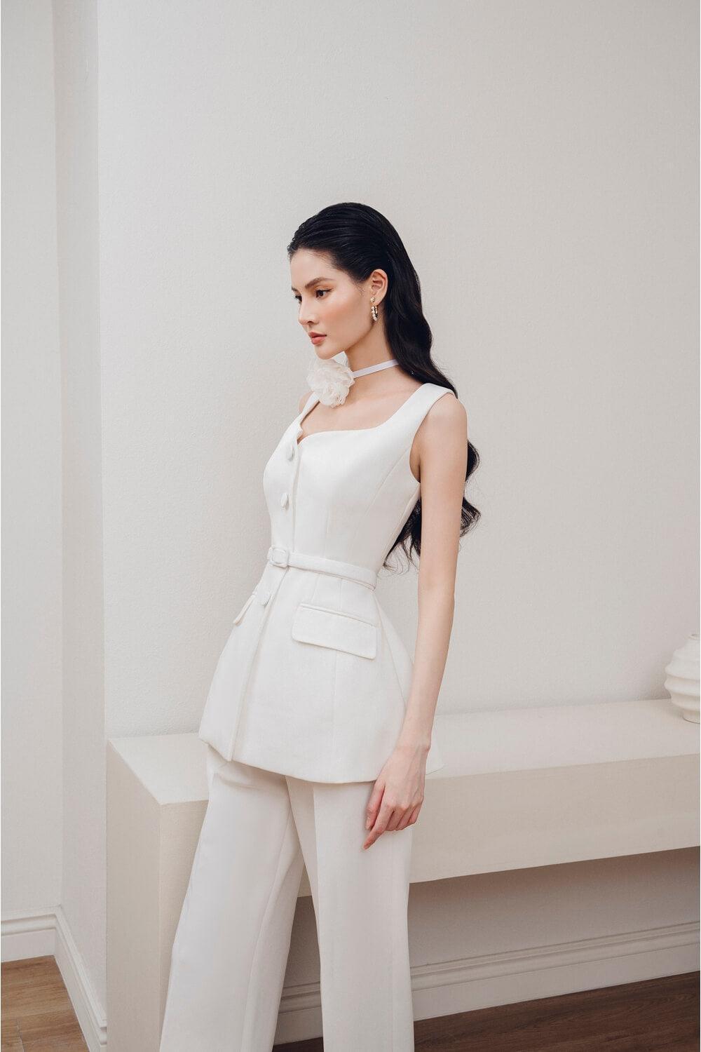 Nomi Peplum Strappy Cotton Velvet Top MEAN BLVD