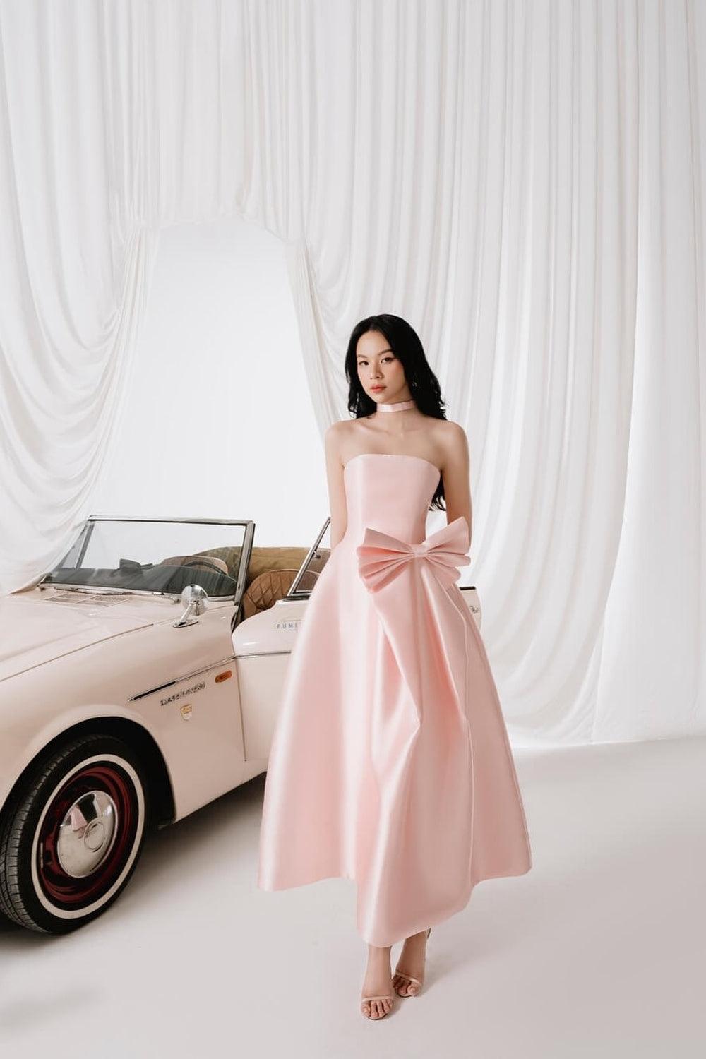 pink bow strapless dress Big Bow Strapless Short Hoco Dress: Juliet JT982S Pink / 2