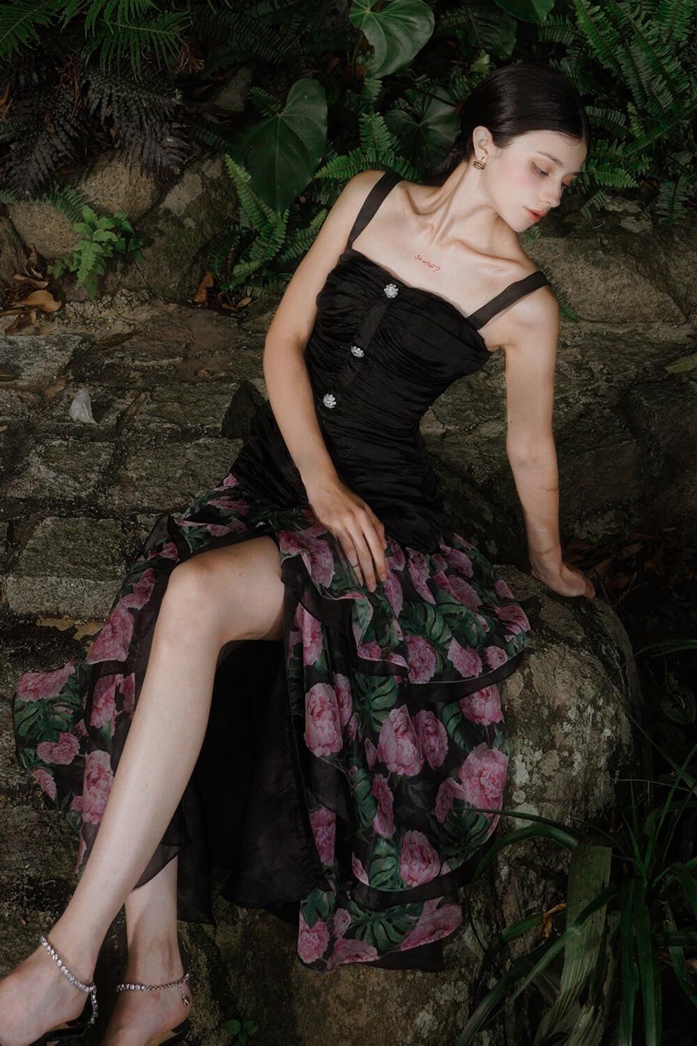 Ochna Apron Strappy Chiffon Midi Dress MEAN BLVD