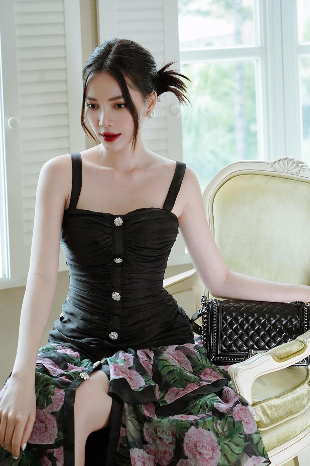 Ochna Apron Strappy Chiffon Midi Dress MEAN BLVD