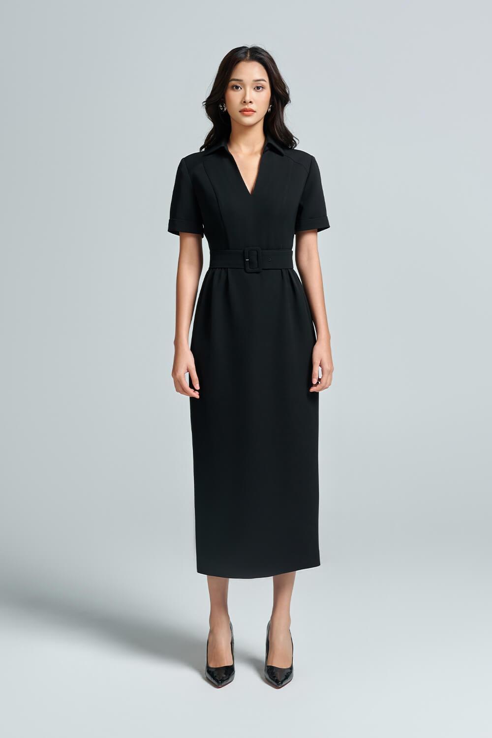 Oriole Sheath Short Sleeved Crepe Midi Dress - MEAN BLVD