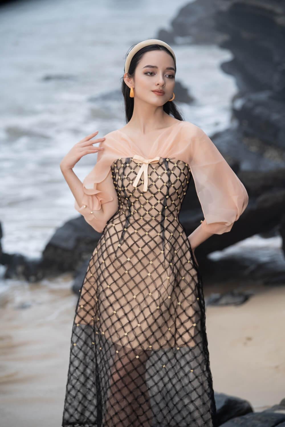 Women's Priya A-line See-Through Mesh Sheer Midi Dress XS/S/M/L/XL