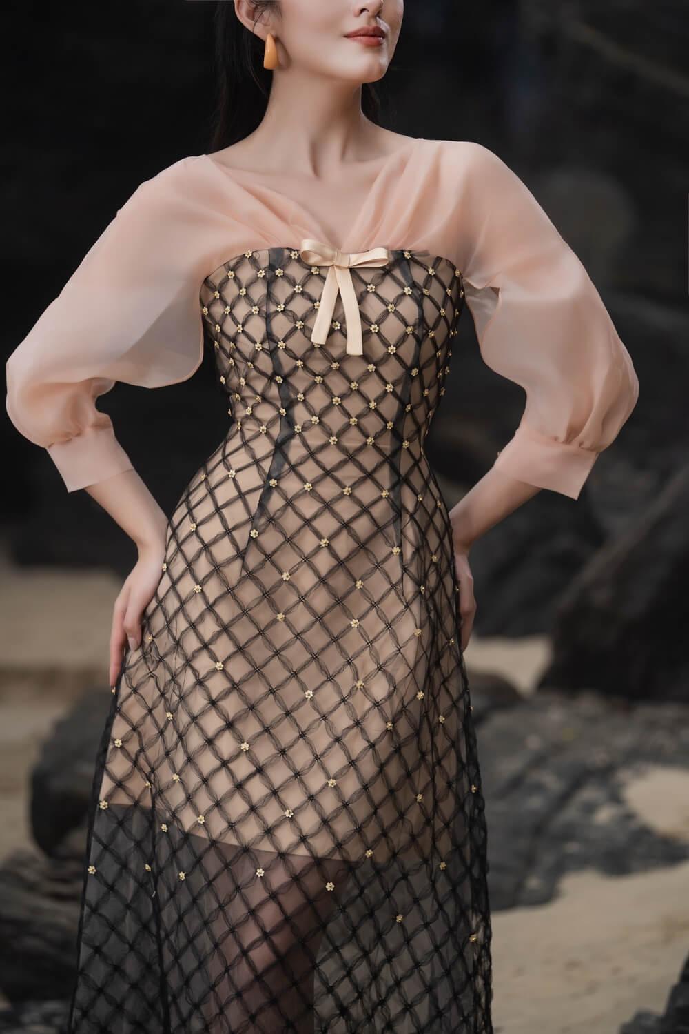 Women's Priya A-line See-Through Mesh Sheer Midi Dress XS/S/M/L/XL