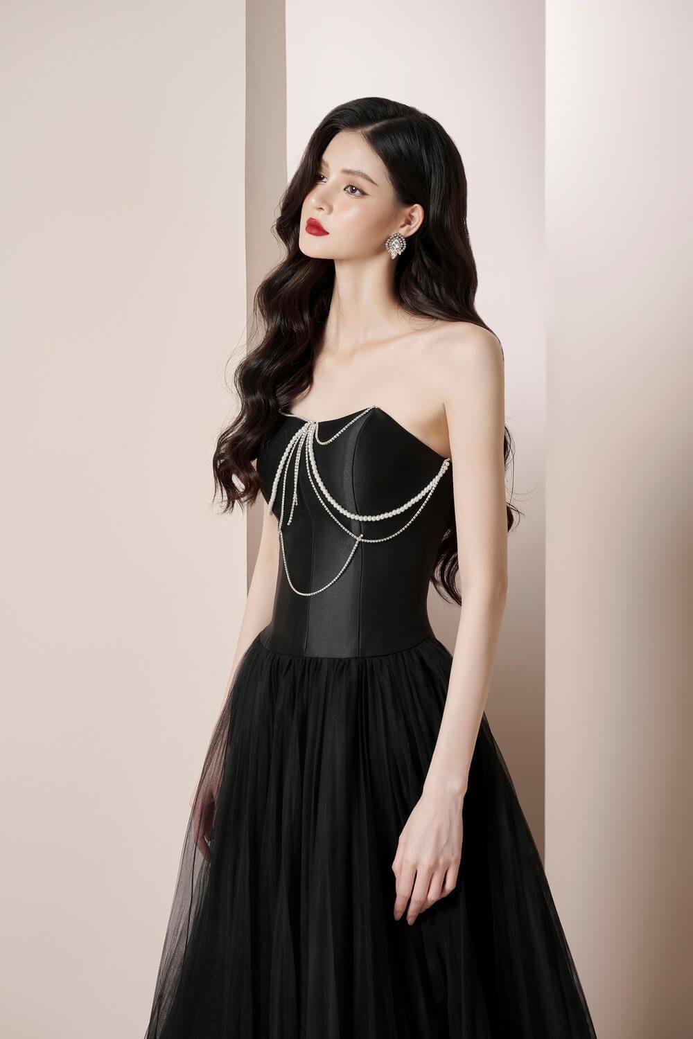 Rachel Strapless Pleated Trerena Taffeta Midi Dress MEAN BLVD