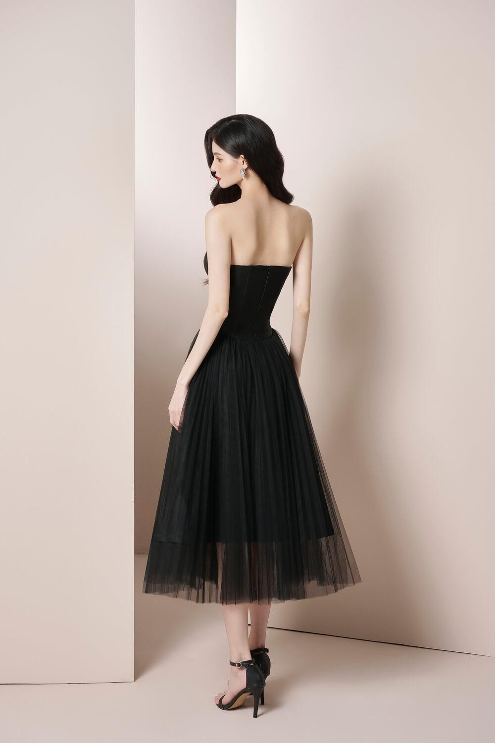 Rachel Strapless Pleated Trerena Taffeta Midi Dress MEAN BLVD
