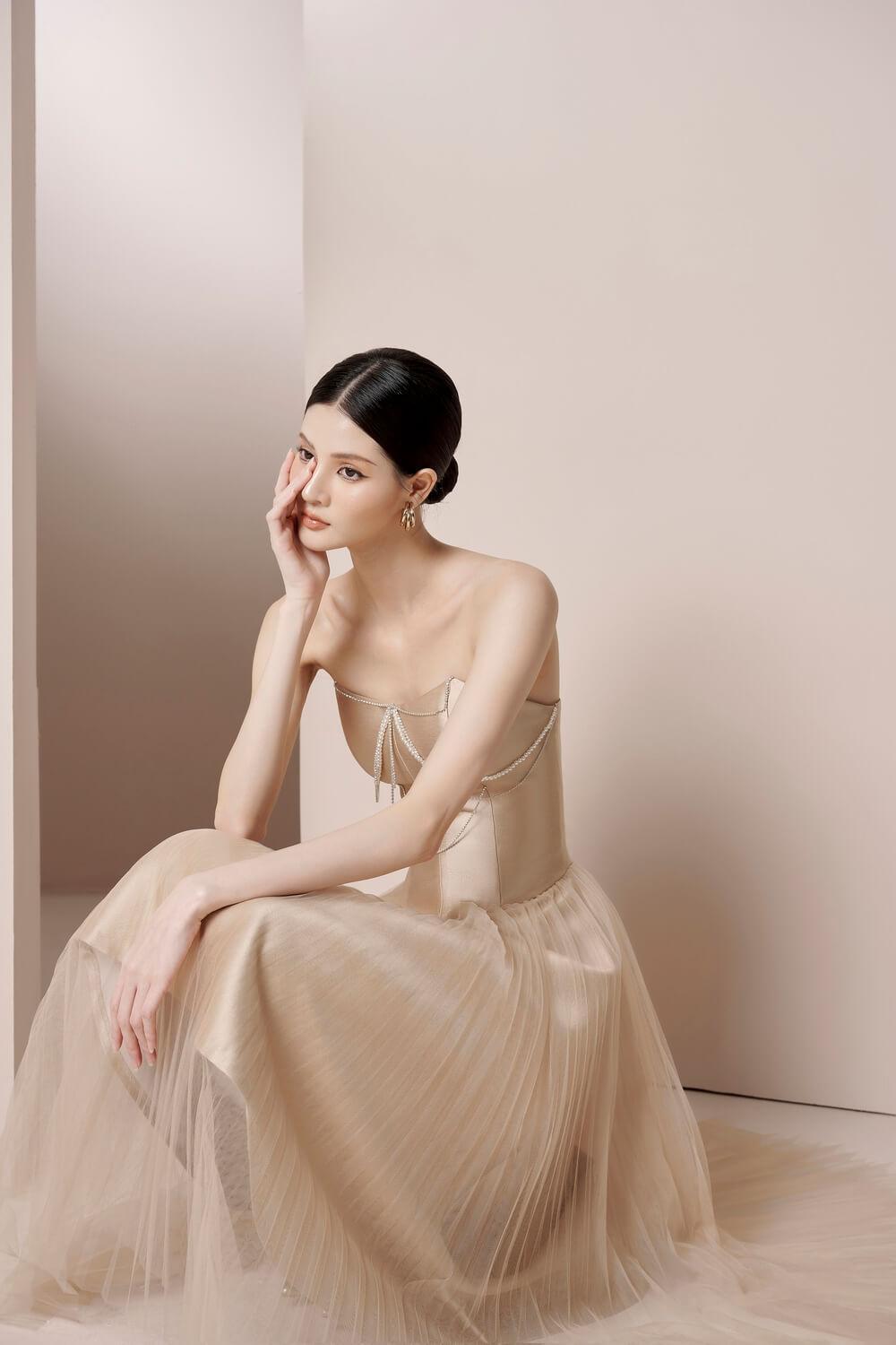 Rachel Strapless Pleated Trerena Taffeta Midi Dress MEAN BLVD