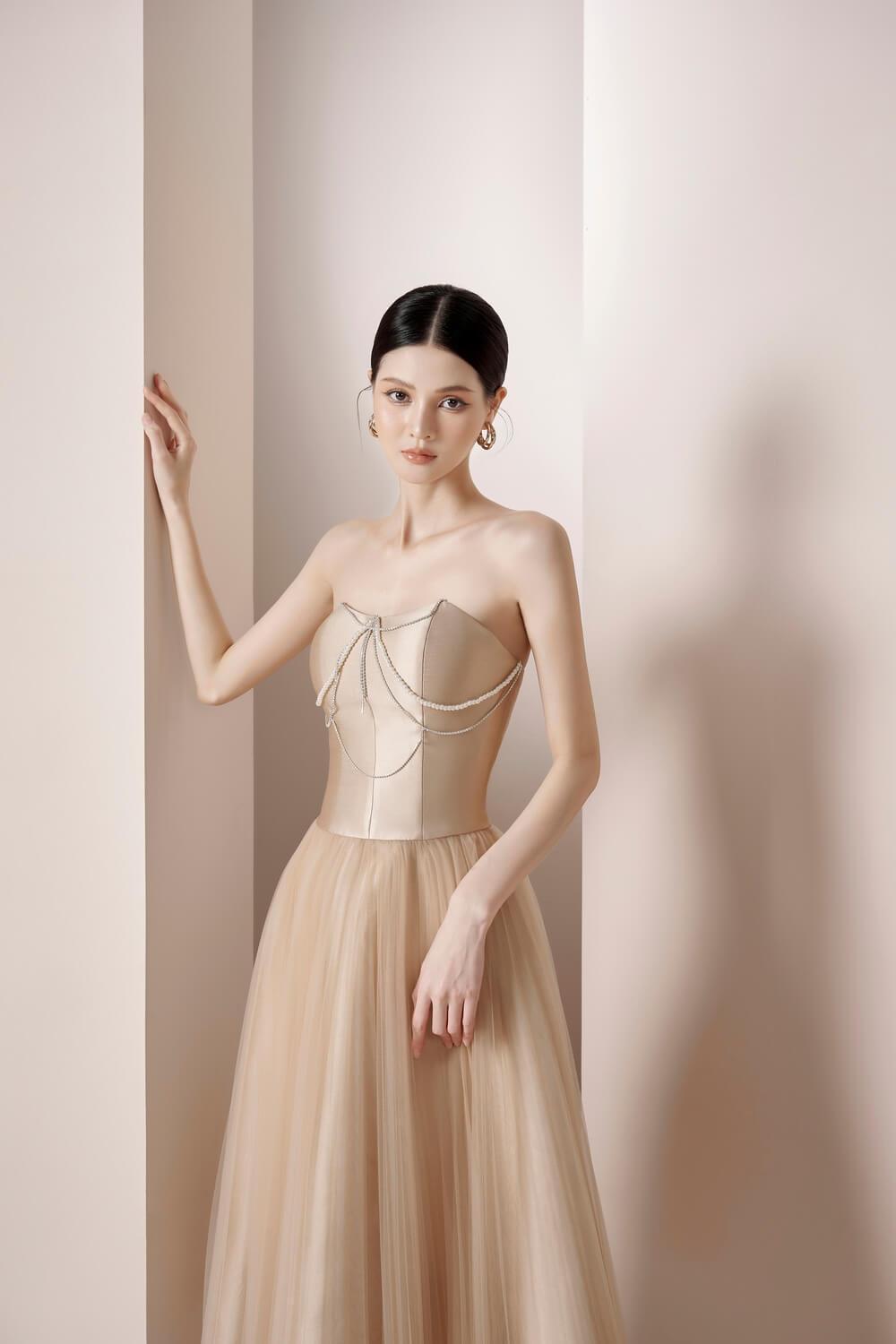 Rachel Strapless Pleated Trerena Taffeta Midi Dress MEAN BLVD