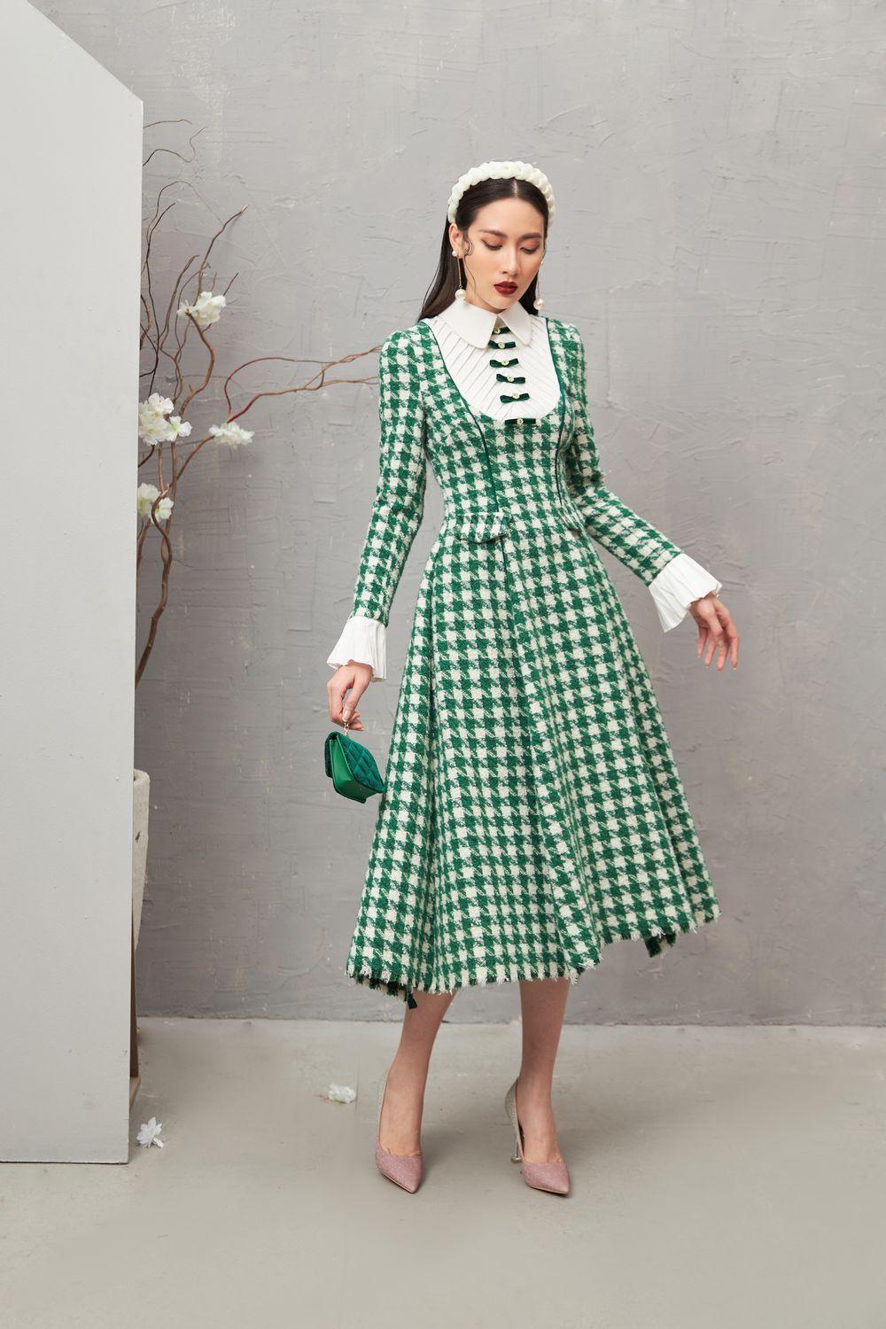 Women's Ratih A-line Collared Neck Tweed Midi Dress XS/S/M/L/XL Green MEAN BLVD, XS / Green Women's Ratih A-line Collared Neck Tweed Midi Dress XS/S/M/L/XL Green MEAN BLVD, XS / Green