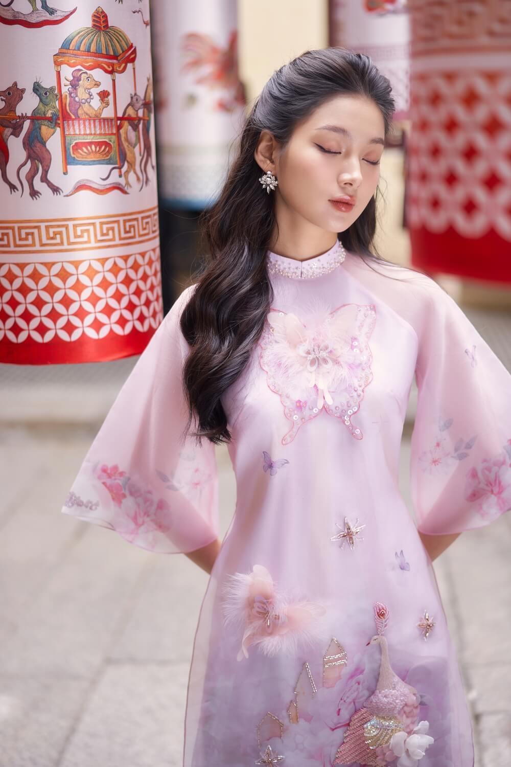 Reverie Fitted Flare Sleeved Organza Long Length Ao Dai