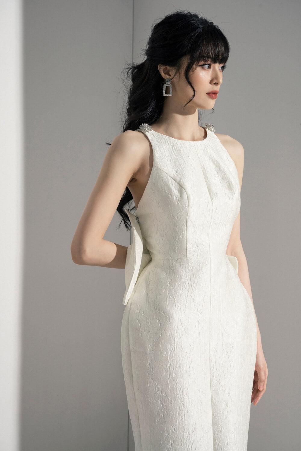 sleeveless brocade midi dress Blue Floral Square Neck Midi Dress