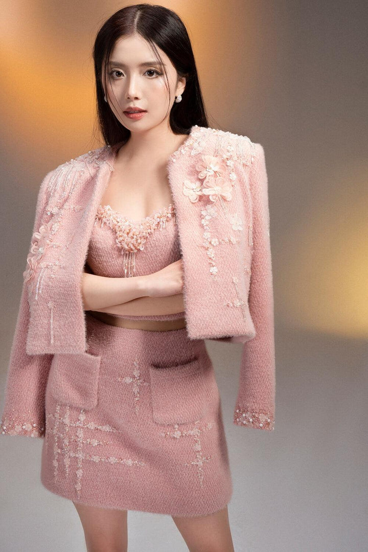 Rose On Ice Cropped Long Sleeved Wool Coat MEAN BLVD