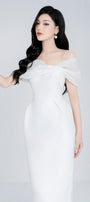 Roselily Pencil Off-Shoulder Twisted Woven Midi Dress MEAN BLVD