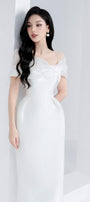 Roselily Pencil Off-Shoulder Twisted Woven Midi Dress MEAN BLVD