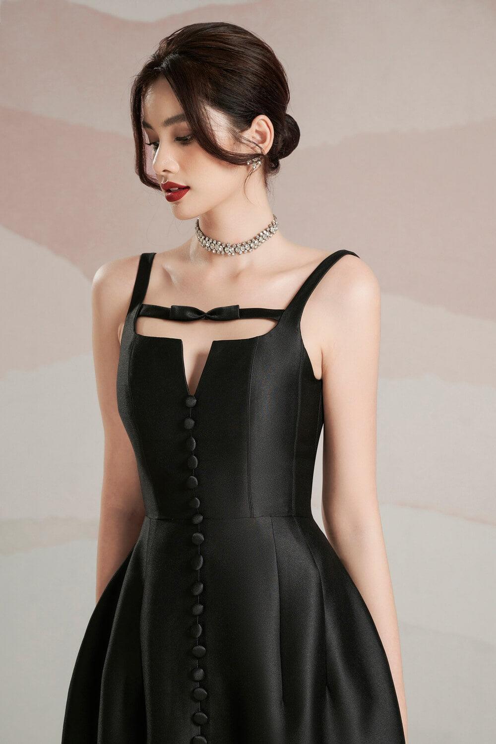 Women's Rosie A-Line Strappy Trerena Taffeta Midi Dress S/M/L Black/White/Burgundy Mean Blvd M / Black Women's Rosie A-Line Strappy Trerena Taffeta Midi Dress S/M/L Black/White/Burgundy Mean Blvd M / Black