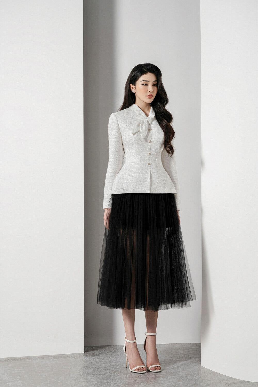 Sadie Gathered See-Through Tulle Below The Knee Skirt