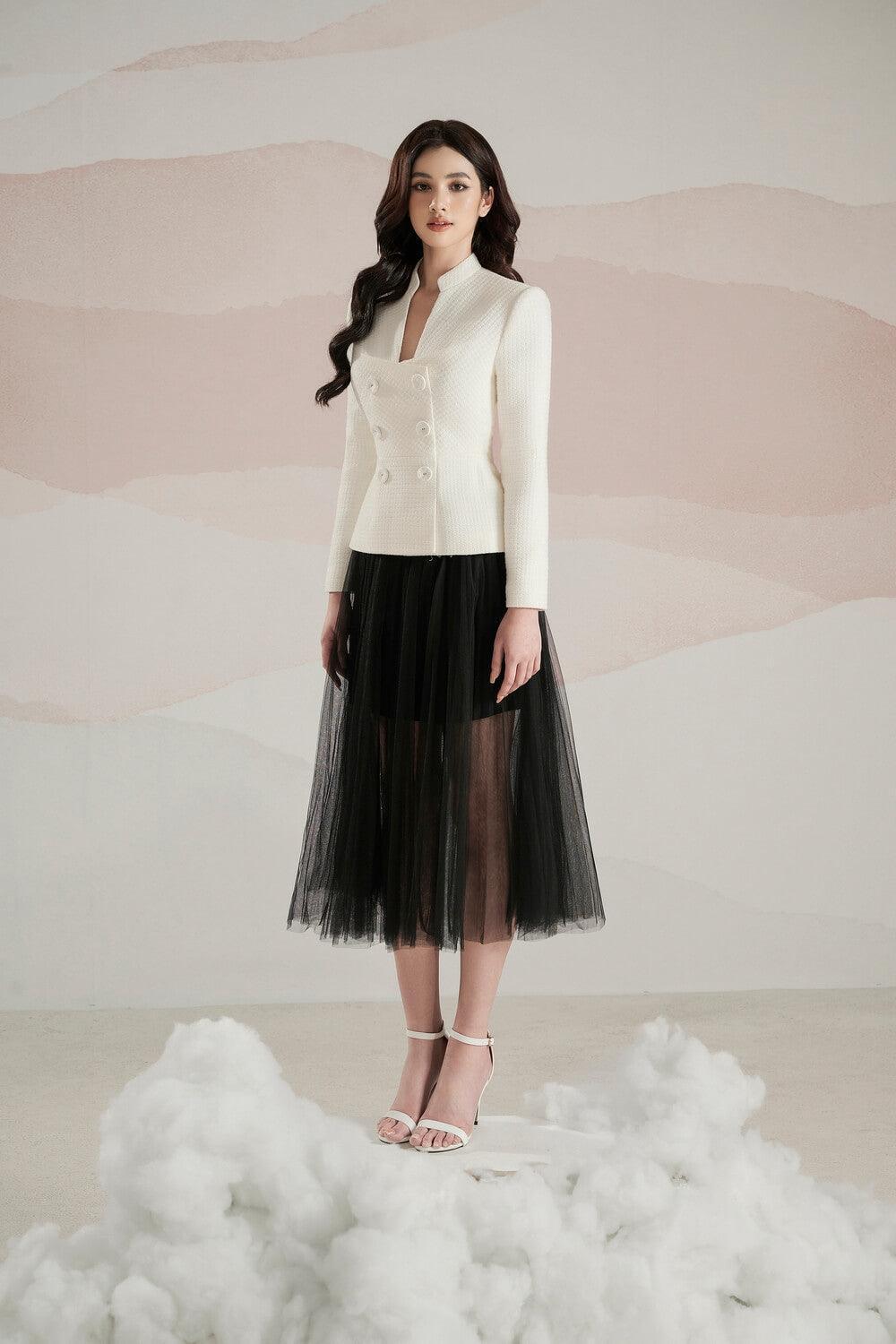 Sadie Gathered See-Through Tulle Below The Knee Skirt | MEAN BLVD