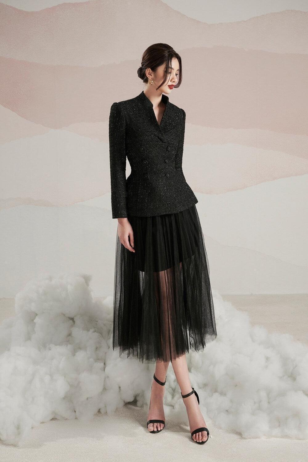 Sadie Gathered See-Through Tulle Below The Knee Skirt | MEAN BLVD