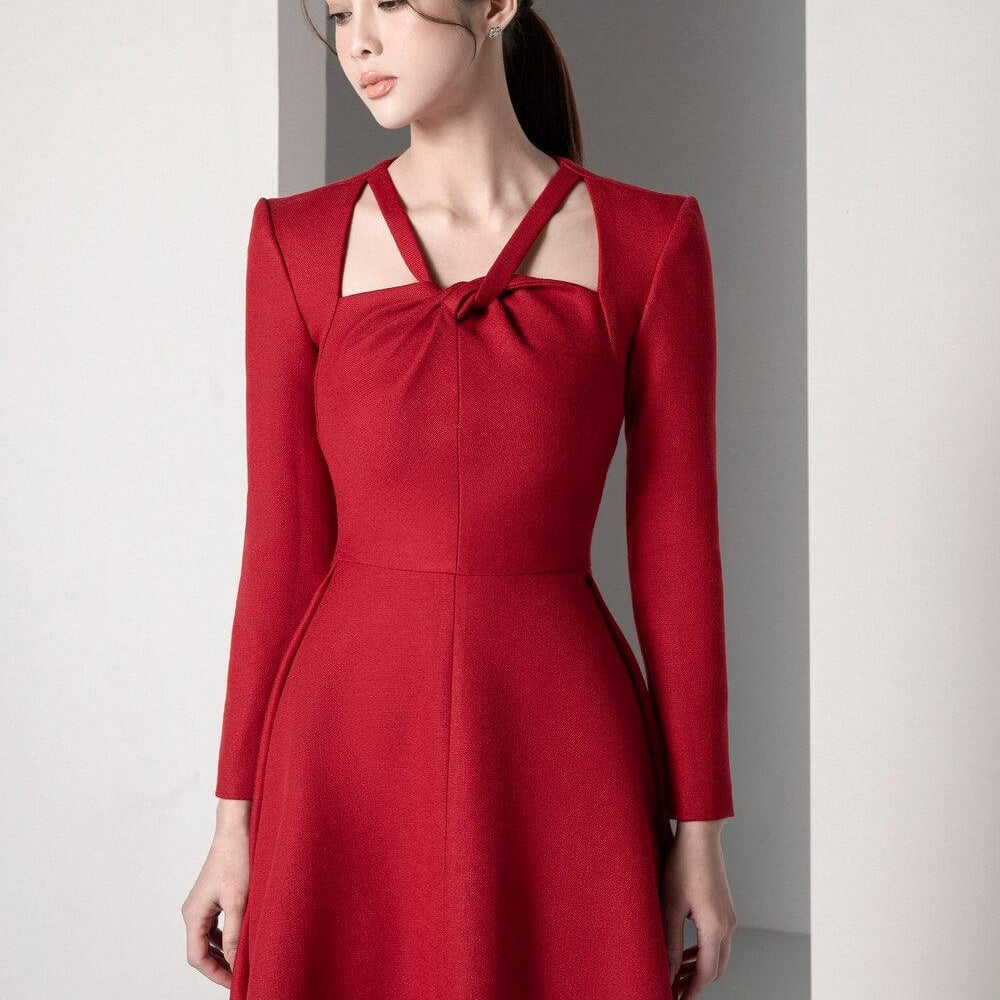 Women's Saika Fit and Flare V-Neck Scuba Midi Dress S/M/L Burgundy/White MEAN BLVD M / Burgundy Women's Saika Fit and Flare V-Neck Scuba Midi Dress S/M/L Burgundy/White MEAN BLVD M / Burgundy