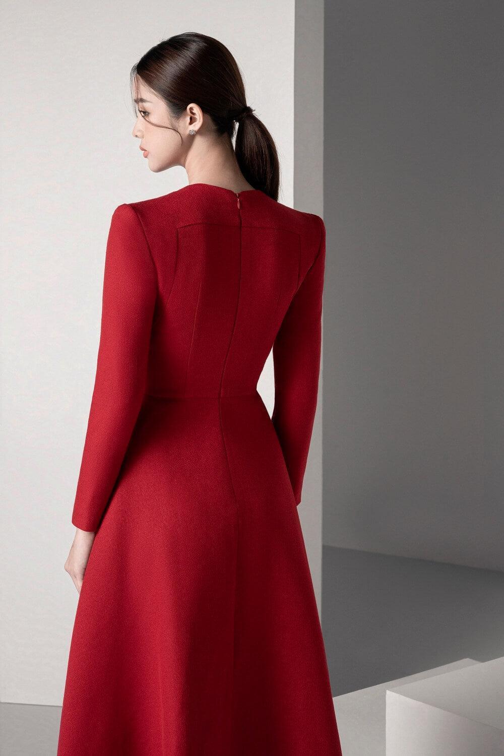 Women's Saika Fit and Flare V-Neck Scuba Midi Dress S/M/L Burgundy/White MEAN BLVD S / White Women's Saika Fit and Flare V-Neck Scuba Midi Dress S/M/L Burgundy/White MEAN BLVD S / White