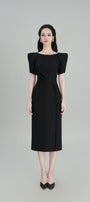 Sandy Straight Boat Neck Burlap Midi Dress - MEAN BLVD