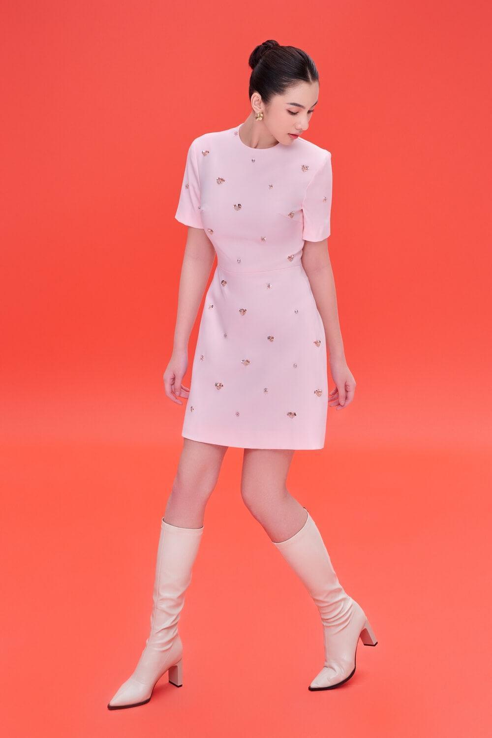 Saylor A-line Short Sleeved Cotton Knee-length Dress MEAN BLVD