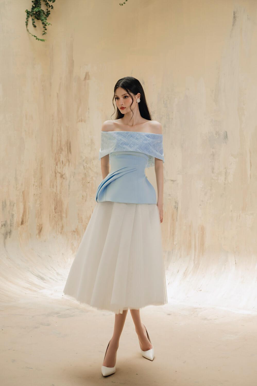 Sophia A-line Flared Tulle Midi Skirt MEAN BLVD