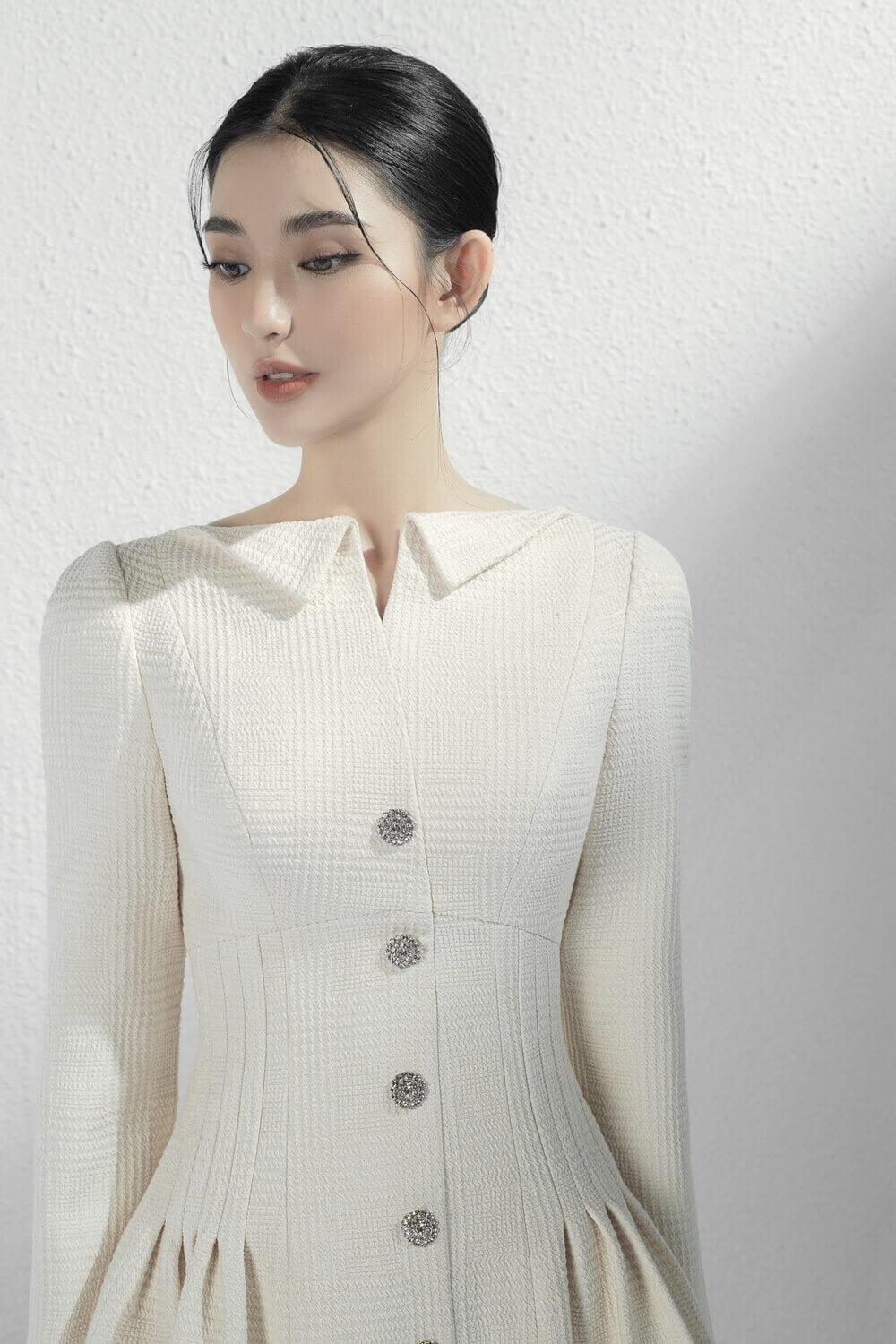 Women's Sophia Drop Waist Long Sleeved Brocade Mini Dress XS/S/M Cream MEAN BLVD, XS / Cream Women's Sophia Drop Waist Long Sleeved Brocade Mini Dress XS/S/M Cream MEAN BLVD, XS / Cream