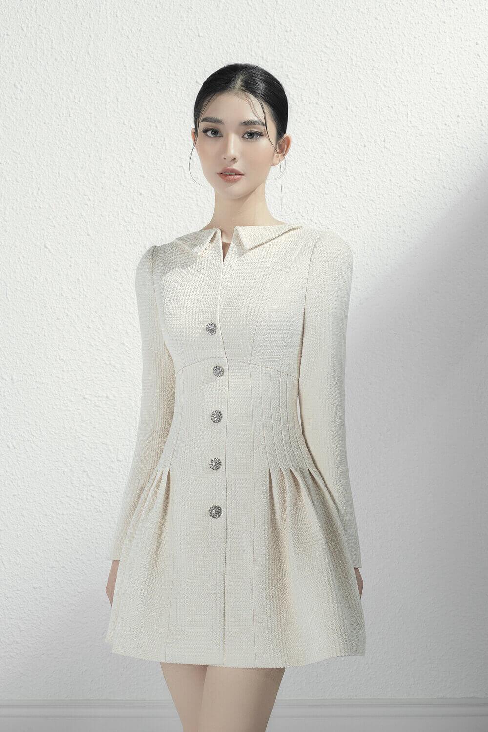 Women's Sophia Drop Waist Long Sleeved Brocade Mini Dress XS/S/M Cream MEAN BLVD XS / Cream Women's Sophia Drop Waist Long Sleeved Brocade Mini Dress XS/S/M Cream MEAN BLVD XS / Cream
