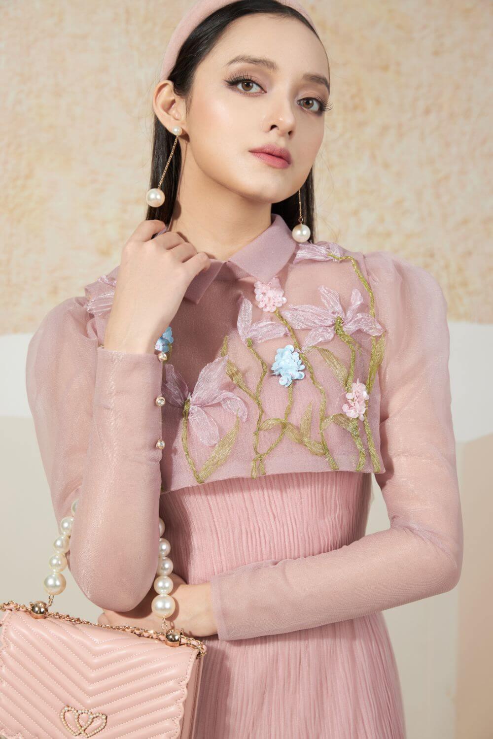 Women's Sprouse Gathered Embroidered Mesh Sheer Midi Dress XS/S/M/L/XL Pink Mean Blvd L / Pink Women's Sprouse Gathered Embroidered Mesh Sheer Midi Dress XS/S/M/L/XL Pink Mean Blvd L / Pink