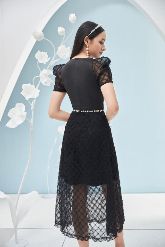Women's Stacy A-line See-Through Mesh Sheer Midi Dress XS/S/M/L/XL