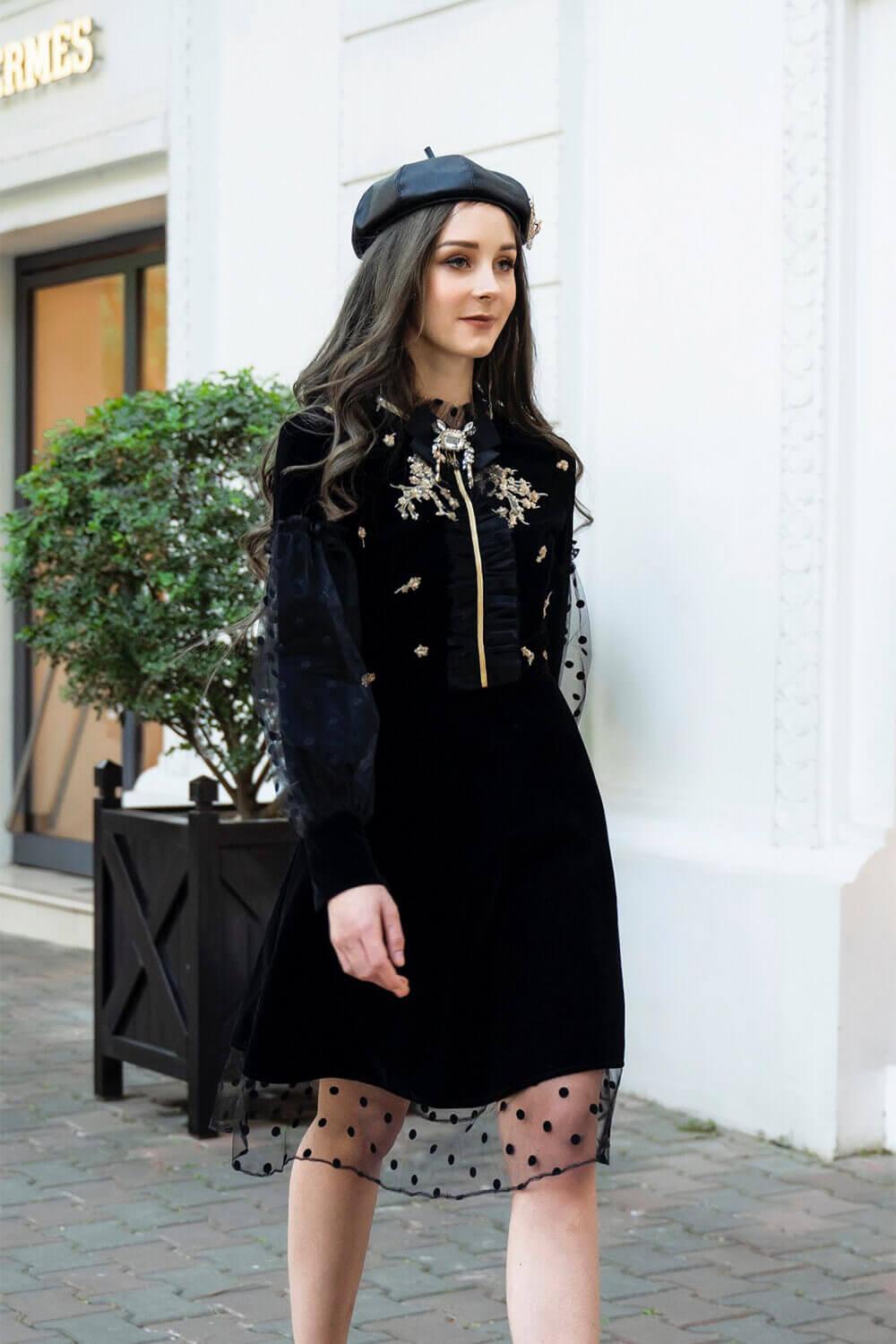 Stewart Dotted Mesh Sheer Dress MEAN BLVD