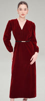 Teagan Straight V-Neck Velvet Midi Dress MEAN BLVD