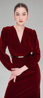 Teagan Straight V-Neck Velvet Midi Dress MEAN BLVD