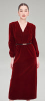 Teagan Straight V-Neck Velvet Midi Dress MEAN BLVD