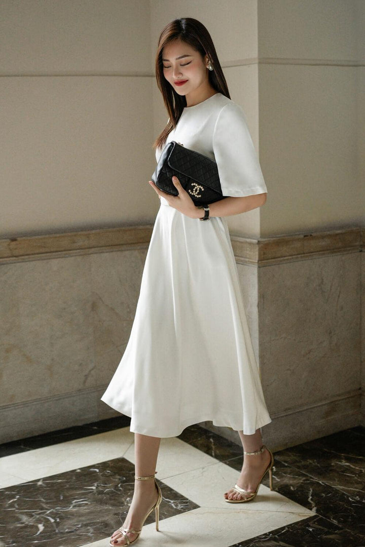 Teresa A-line Middle Sleeved Silk Taffeta Midi Dress MEAN BLVD