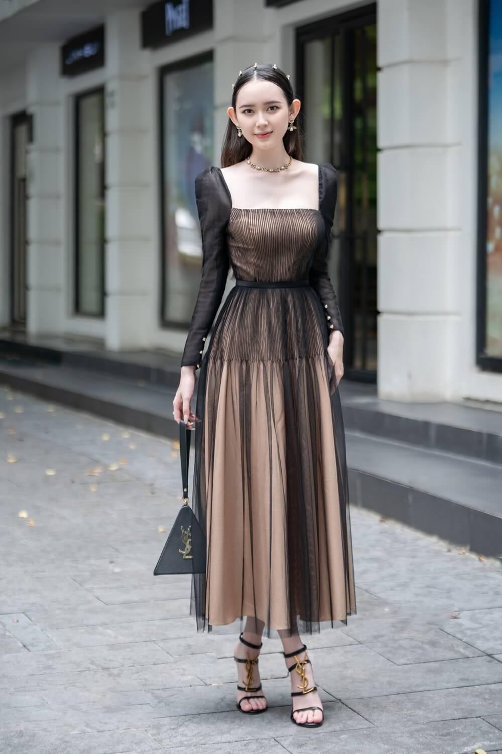 Women's Tyler A-line Square Neck Mesh Sheer Midi Dress XS/S/M/L/XL Pink/Orange/Black MEAN BLVD Women's Tyler A-line Square Neck Mesh Sheer Midi Dress XS/S/M/L/XL Pink/Orange/Black MEAN BLVD