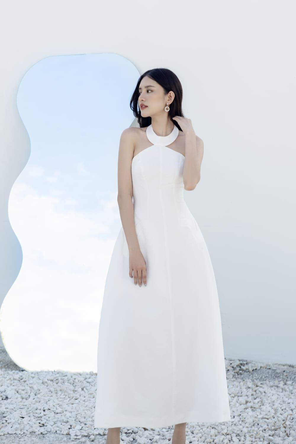 halter neck ribbed dress Dress Forum - Gold Applique Halter Neck Rib Knit Dress
