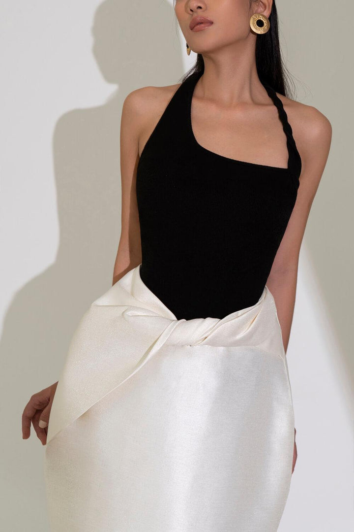 Xuyen Pegged Twisted Polished Cotton Midi Skirt MEAN BLVD