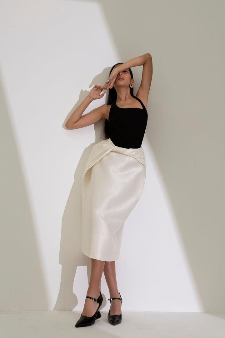 Xuyen Pegged Twisted Polished Cotton Midi Skirt MEAN BLVD