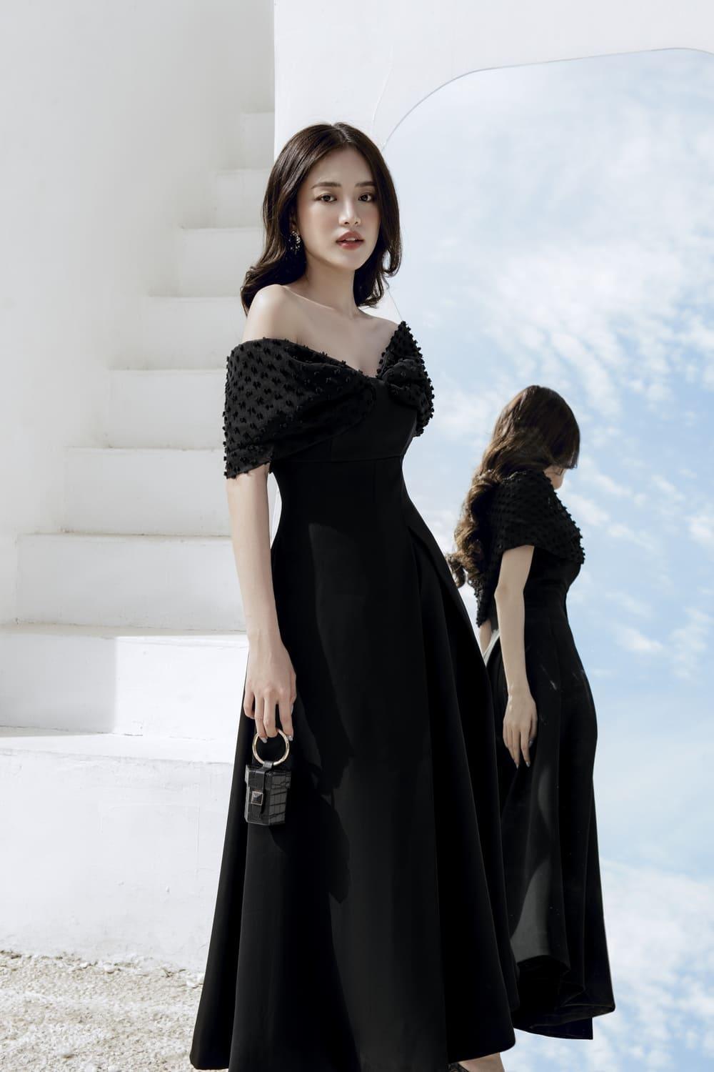Women's Zane A-Line Off-Shoulder Linen Midi Dress S/M/L Black Mean Blvd S / Black Women's Zane A-Line Off-Shoulder Linen Midi Dress S/M/L Black Mean Blvd S / Black