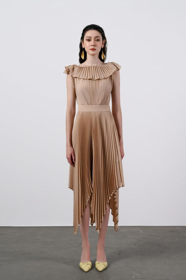 Zaria Pleated Sleeveless Silk Midi Dress - MEAN BLVD
